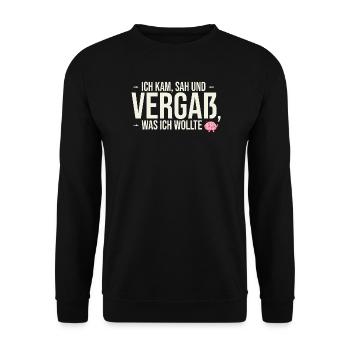 Ich kam, sah und vergaß... | Fun-Shirt - Unisex Pullover - Schwarz - Vorne - Alina (178cm) & Michal (187cm)