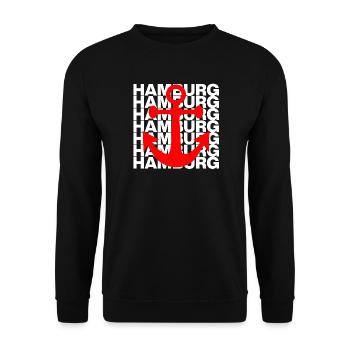 HAMBURG ANKER ROT, HAFEN, MOIN, HH, NORDDEUTSCH - Unisex Pullover - Schwarz - Vorne - Alina (178cm) & Michal (187cm)