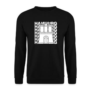 HAMBURG STADTTOR, HANSE, MOIN, HH - Unisex Pullover - Schwarz - Vorne - Alina (178cm) & Michal (187cm)
