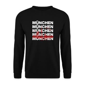 MÜNCHEN SKYLINE STACK – MIA SAN MUNICH - Unisex Pullover - Schwarz - Vorne - Alina (178cm) & Michal (187cm)