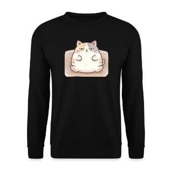 Chat duveteux et gros en position d’allaitement - Sweat-shirt Unisexe - noir - Devant - Alina (178cm) & Michal (187cm)