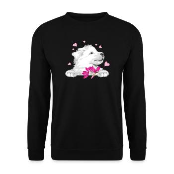 Glücklicher Schweizer Schäferhund mit Blumen und Herzen - Unisex Pullover - Schwarz - Vorne - Alina (178cm) & Michal (187cm)
