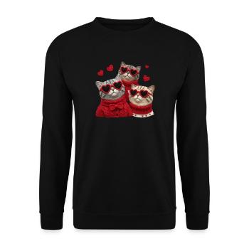 Valentine's cats with heart glasses and sweaters - Unisex Sweatshirt - black - Front - Alina (178cm) & Michal (187cm)