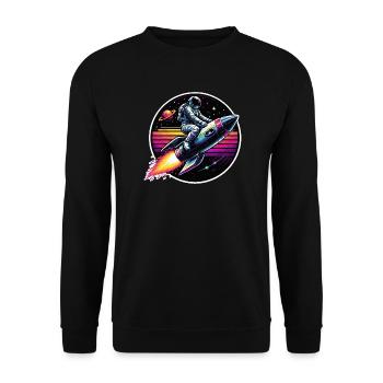 Astronaut on rocket in retro sunset - Unisex Sweatshirt - black - Front - Alina (178cm) & Michal (187cm)