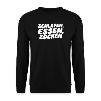 Schlafen, Essen, Zocken – Gameralltag - Unisex Pullover - Schwarz - Vorne - Alina (178cm) & Michal (187cm)