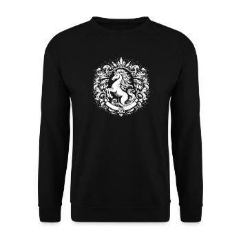 Einhorn Wappen - Unisex Pullover - Schwarz - Vorne - Alina (178cm) & Michal (187cm)