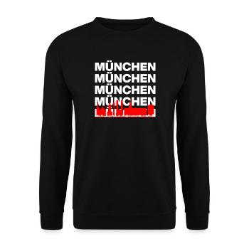 MÜNCHEN SKYLINE, STOLZ AUS BAYERN! MIR SAN MÜNCHEN - Unisex Pullover - Schwarz - Vorne - Alina (178cm) & Michal (187cm)