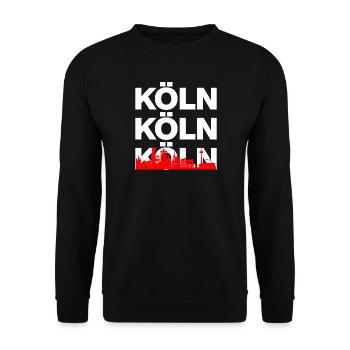 KÖLN SKYLINE – DOMSTADT PRIDE! KÖLLE MING HÄTZ - Unisex Pullover - Schwarz - Vorne - Alina (178cm) & Michal (187cm)