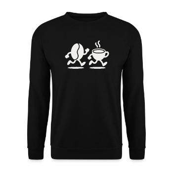 Koffein-Sprint: Bean & Cup Run - Unisex Pullover - Schwarz - Vorne - Alina (178cm) & Michal (187cm)