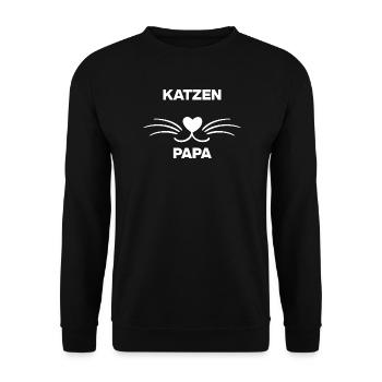 SÜSSES KATZENPAPA DESIGN – SCHNURRBART HERZ LIEBE! - Unisex Pullover - Schwarz - Vorne - Alina (178cm) & Michal (187cm)