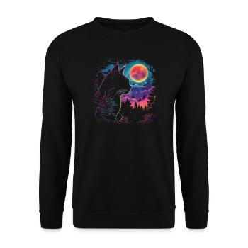 Katzenschlaf in Neon-Nacht - Unisex Pullover - Schwarz - Vorne - Alina (178cm) & Michal (187cm)