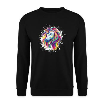  Einhorn Portrait Unicorn - Unisex Pullover - Schwarz - Vorne - Alina (178cm) & Michal (187cm)