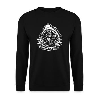 Surfing Monkey in Shark Wave - Unisex Sweatshirt - black - Front - Alina (178cm) & Michal (187cm)