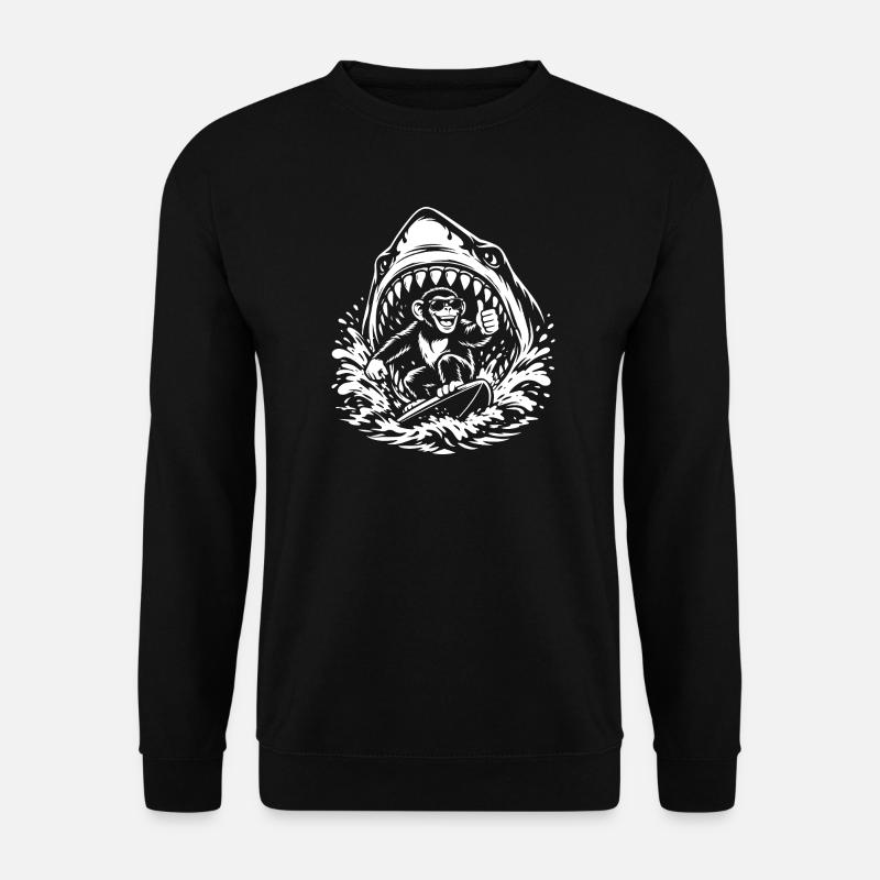 Singe Surfeur dans Shark Wave - Sweat-shirt Unisexe - noir