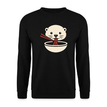 Minimal Otter Noodle Icon - Unisex Pullover - Schwarz - Vorne - Alina (178cm) & Michal (187cm)