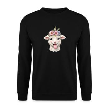 Sheep Flower Crown Cheerful - Unisex Sweatshirt - black - Front - Alina (178cm) & Michal (187cm)