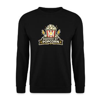 Powered by Popcorn – Film Snack Motiv - Unisex Pullover - Schwarz - Vorne - Alina (178cm) & Michal (187cm)