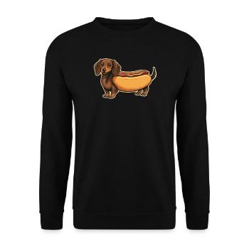 Süßer Dackel Hot-Dog-Brötchen-Aufkleber - Unisex Pullover - Schwarz - Vorne - Alina (178cm) & Michal (187cm)