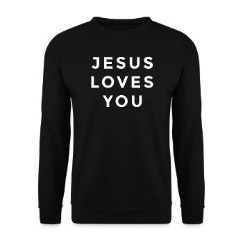 Jesus Loves You – Christlicher Glaubensspruch - Unisex Pullover - Schwarz - Vorne - Alina (178cm) & Michal (187cm)