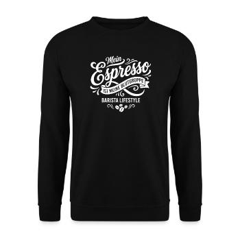 Espresso Blutgruppe Barista Lifestyle - Unisex Pullover - Schwarz - Vorne - Alina (178cm) & Michal (187cm)
