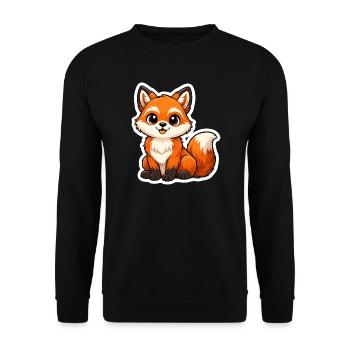 Niedlicher Fuchs Motiv im Cartoon Stil  - Unisex Pullover - Schwarz - Vorne - Alina (178cm) & Michal (187cm)
