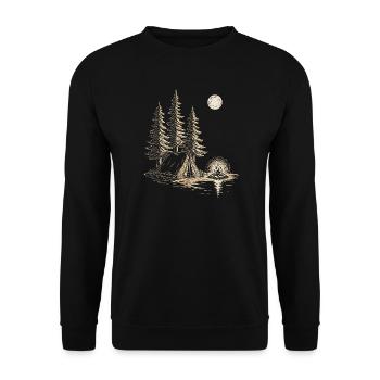 Nachtlager am Seewald mit Zelt - Unisex Pullover - Schwarz - Vorne - Alina (178cm) & Michal (187cm)