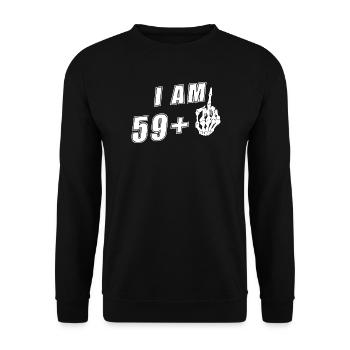 Ich bin 59 + Mittelfinger lustiger 60. Geburtstag - Unisex Pullover - Schwarz - Vorne - Alina (178cm) & Michal (187cm)