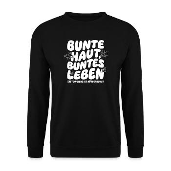 Colorful Skin – Colorful Life Tattoo Saying - Unisex Sweatshirt - black - Front - Alina (178cm) & Michal (187cm)