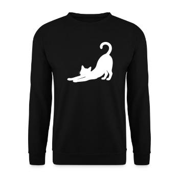 Sich streckende Katze Silhouette Weiß - Unisex Pullover - Schwarz - Vorne - Alina (178cm) & Michal (187cm)