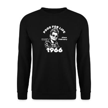 60th Birthday Pogo for life since 02/1966 - Unisex Sweatshirt - black - Front - Alina (178cm) & Michal (187cm)