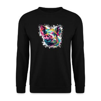 Pop Art Pig Head Color Explosion - Unisex Sweatshirt - black - Front - Alina (178cm) & Michal (187cm)