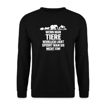 Wild animals do not belong in zoos - Unisex Sweatshirt - black - Front - Alina (178cm) & Michal (187cm)