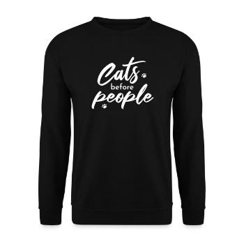 Cats before people – Katzenliebhaber Shirt - Unisex Pullover - Schwarz - Vorne - Alina (178cm) & Michal (187cm)