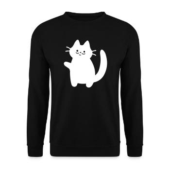 Winkende Katze Silhouette Weiß - Unisex Pullover - Schwarz - Vorne - Alina (178cm) & Michal (187cm)