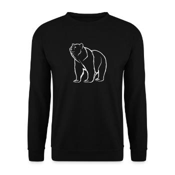 Minimalistische Bärensilhouette und symbolisches Logo - Unisex Pullover - Schwarz - Vorne - Alina (178cm) & Michal (187cm)