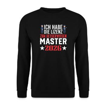 Master Abschluss Promotion Sponsion 2026 - Unisex Pullover - Schwarz - Vorne - Alina (178cm) & Michal (187cm)