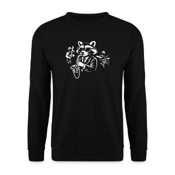 Waschbär-Saxophon-Jazz im Anzug - Unisex Pullover - Schwarz - Vorne - Alina (178cm) & Michal (187cm)