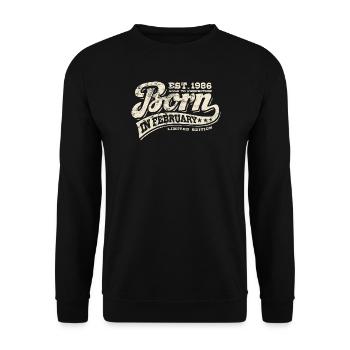 Born in February 1986 - Geburtstag - Geschenk - Unisex Pullover - Schwarz - Vorne - Alina (178cm) & Michal (187cm)