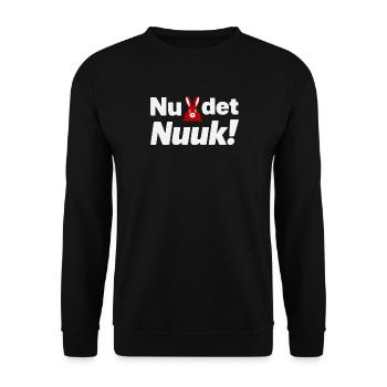 Nu Det Nuuk Greenland Wordplay Red Bunny Graphic - Unisex Sweatshirt - black - Front - Alina (178cm) & Michal (187cm)