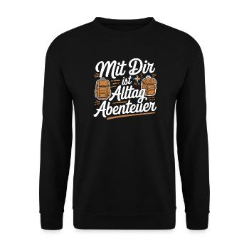 Avec toi, c’est la vie quotidienne aventure sac à dos amoureuse - Sweat-shirt Unisexe - noir - Devant - Alina (178cm) & Michal (187cm)