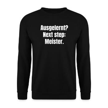 Next Step Meister: Typografische Wegweisung - Unisex Pullover - Schwarz - Vorne - Alina (178cm) & Michal (187cm)