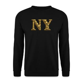 Goldene Schädel NY Buchstaben - Unisex Pullover - Schwarz - Vorne - Alina (178cm) & Michal (187cm)
