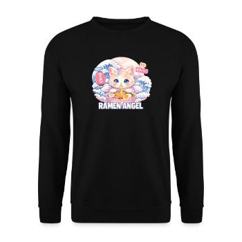 Japan Cat Ramen Noodle Retro Wave Motif - Unisex Sweatshirt - black - Front - Alina (178cm) & Michal (187cm)
