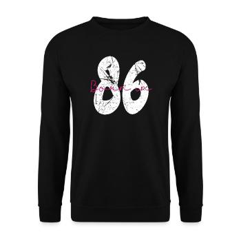 Born in 86 Neon Retro - Unisex Pullover - Schwarz - Vorne - Alina (178cm) & Michal (187cm)