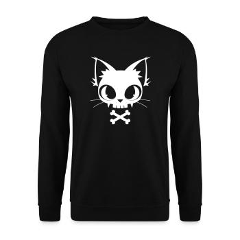 Totenkopf Katze | Kawaii Skull & Bones Motiv - Unisex Pullover - Schwarz - Vorne - Alina (178cm) & Michal (187cm)