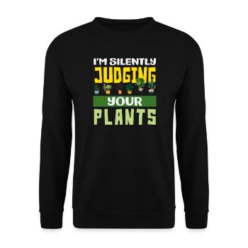 Pflanzenliebhaber, Der Stillschweigend Über Seine - Unisex Pullover - Schwarz - Vorne - Alina (178cm) & Michal (187cm)
