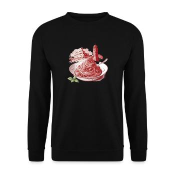 Römische Pasta trifft Landmarken - Unisex Pullover - Schwarz - Vorne - Alina (178cm) & Michal (187cm)