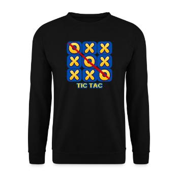 Retro-Tic-Tac-Toe-Spielabend-Grafik - Unisex Pullover - Schwarz - Vorne - Alina (178cm) & Michal (187cm)