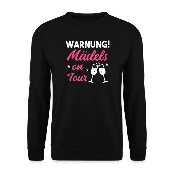 Warnung! Mädels on Tour – JGA Party Shirt - Unisex Pullover - Schwarz - Vorne - Alina (178cm) & Michal (187cm)