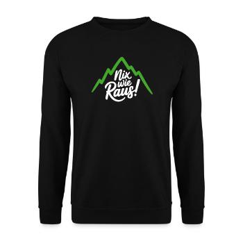 Nix wie raus – Freiheit in den Bergen - Unisex Pullover - Schwarz - Vorne - Alina (178cm) & Michal (187cm)
